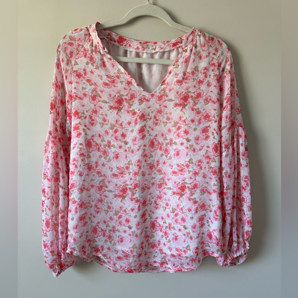 White Floral Print Puff Sleeve Top